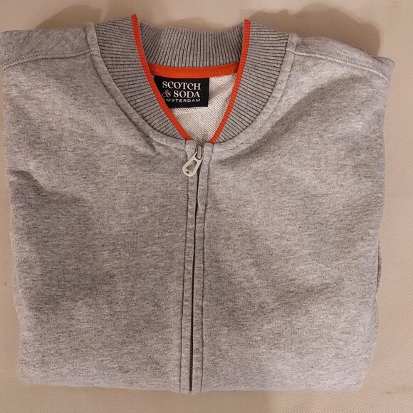 Scotch & Soda Grey/Orange New Men’s L Full Zip Bomber Sweatshirt - Picture 1 of 11